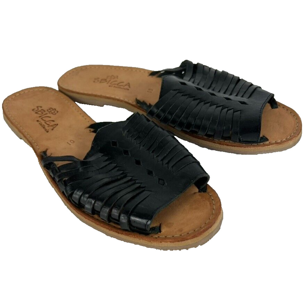 Sbicca Lawrin Huarache Slide Sandal Women Shoe Size 10 Leather Black